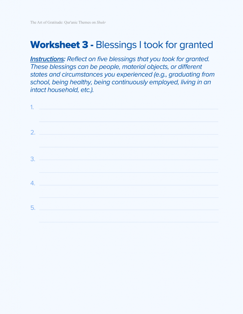 Worksheet 3 - Blessings I took for granted - The Art of Gratitude