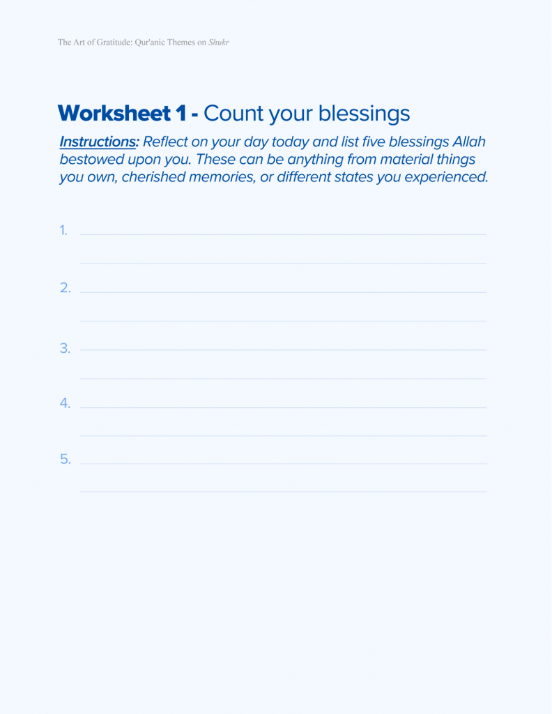 Worksheet 1 - Count Your blessings - The Art of Gratitude