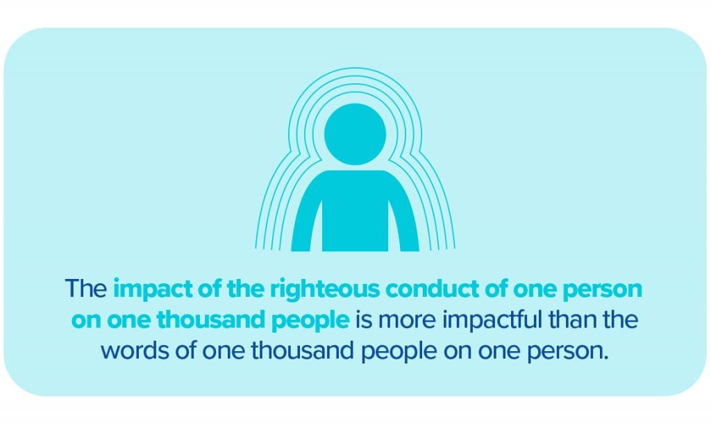 The impact of the righteous conduct of one person on one thousand people is more impactful than the words of one thousand people on one person